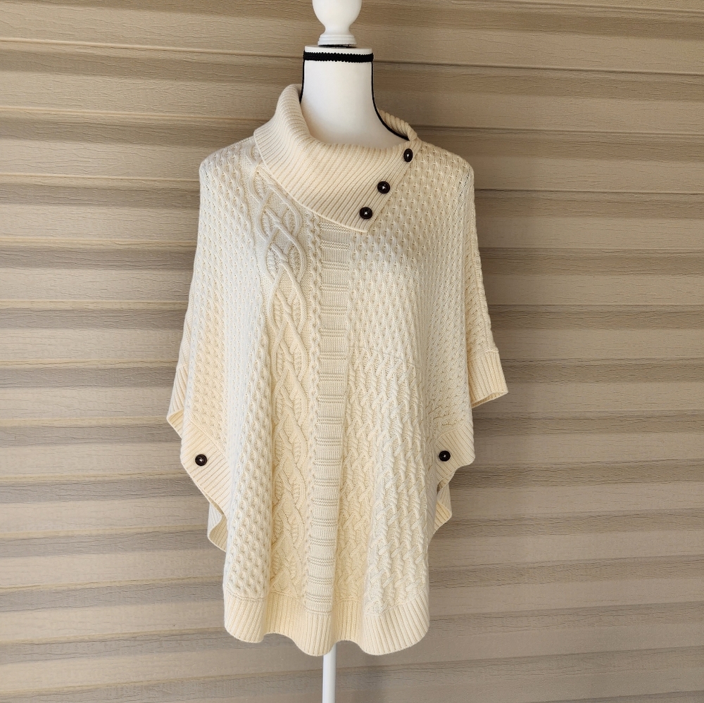 Talbots ivory knit wool blend poncho cape - Picture 12 of 12